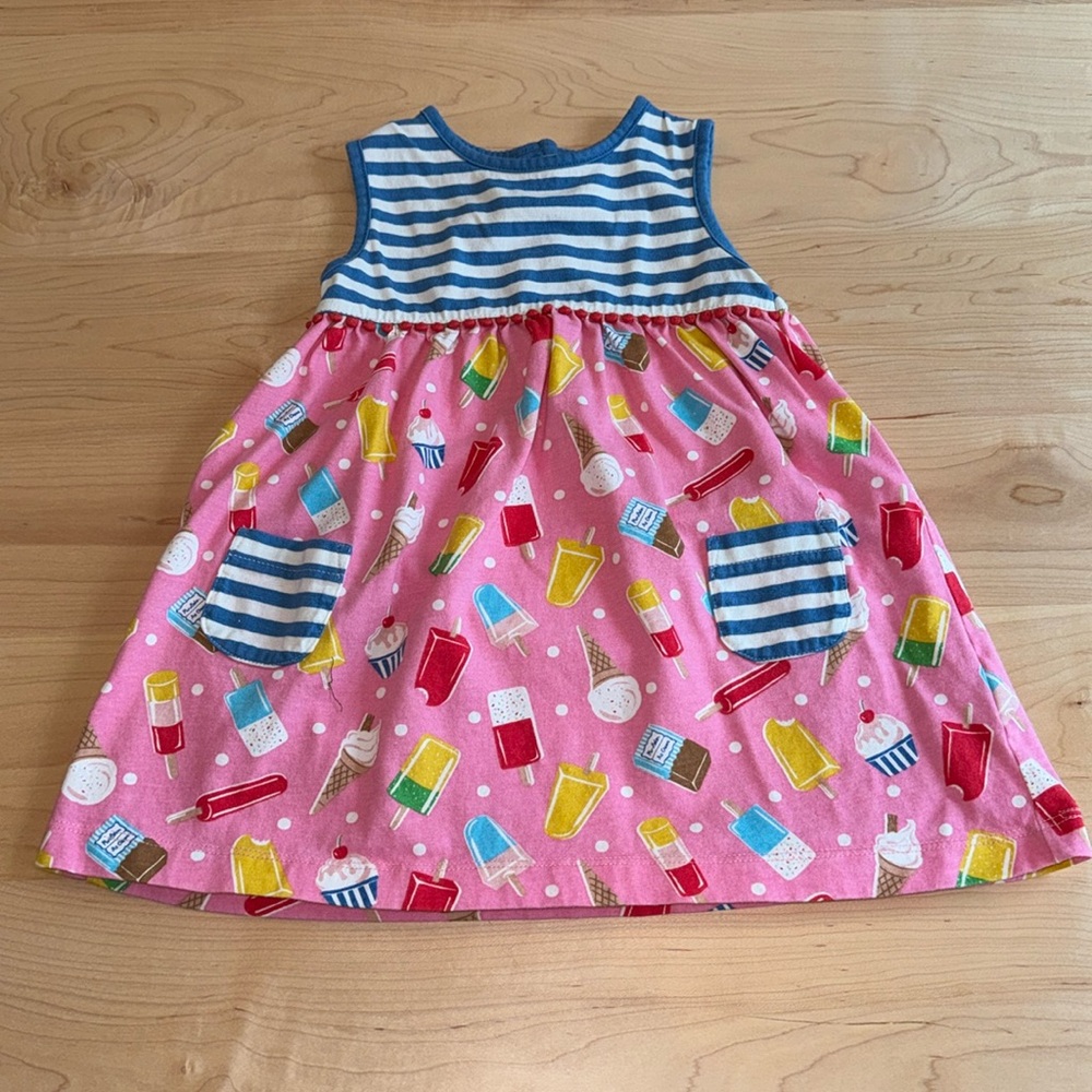 Mini Boden Blue and Pink Ice Cream Print Dress & Matching Ruffle Bloomers 12-18 - Picture 2 of 6